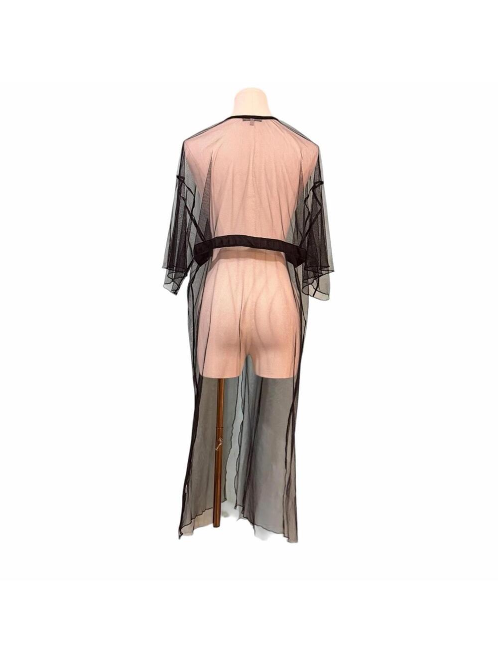 Charlotte Russe Black Sheer Mesh Maxi Duster Kimono Dress Medium Lettuce Ruffle - Picture 3 of 12